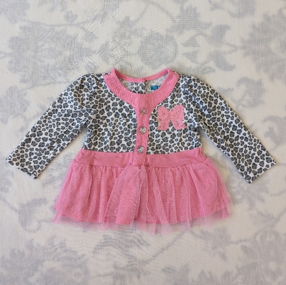Monkey Bars gray and white leopard print pink tutu tunic dress top 12 months